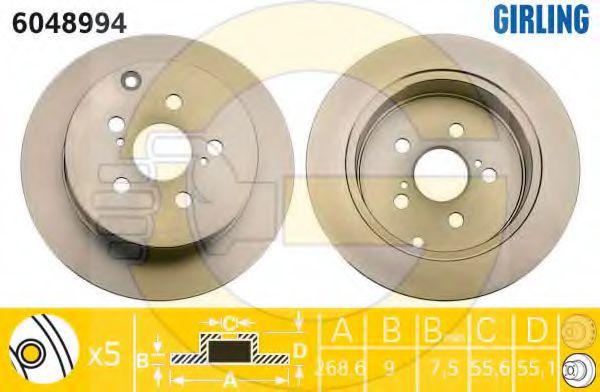 GIRLING 6048994 Тормозной диск для TOYOTA (FAW) PRIUS (Тойота/тоета (фав) Приус) GIRLING 6048994 Тормозной диск для TOYOTA (FAW) PRIUS (Тойота/тоета (фав) Приус)