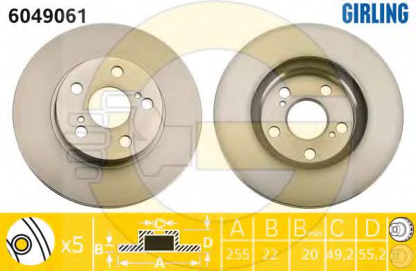 GIRLING 6049061 Тормозной диск для TOYOTA (FAW) PRIUS (Тойота/тоета (фав) Приус) GIRLING 6049061 Тормозной диск для TOYOTA (FAW) PRIUS (Тойота/тоета (фав) Приус)