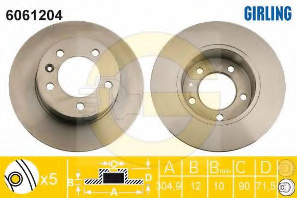 GIRLING 6061204 Тормозной диск для OPEL MOVANO B (Опель Моvано б) GIRLING 6061204 Тормозной диск для OPEL MOVANO B (Опель Моvано б)