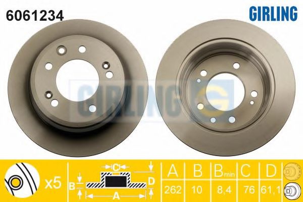 GIRLING 6061234 Тормозной диск для KIA (Киа) GIRLING 6061234 Тормозной диск для KIA (Киа)