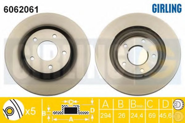 GIRLING 6062061 Тормозной диск для MITSUBISHI ASX (Митсубиши/митсубиси Асх) GIRLING 6062061 Тормозной диск для MITSUBISHI ASX (Митсубиши/митсубиси Асх)