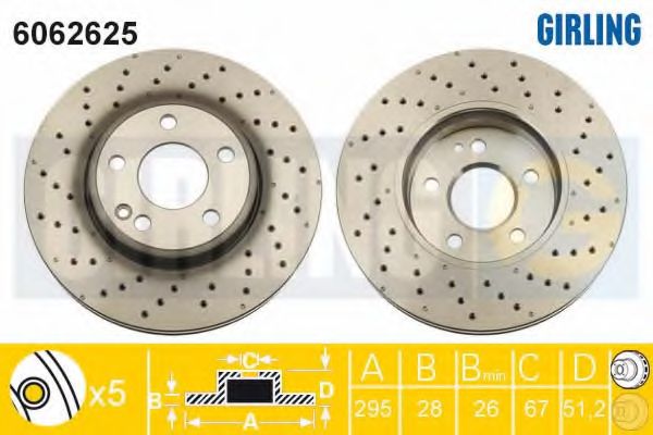 GIRLING 6062625 Тормозной диск для MERCEDES-BENZ GLA-CLASS (Мэрcэдэс-бэнз Гла класс) GIRLING 6062625 Тормозной диск для MERCEDES-BENZ GLA-CLASS (Мэрcэдэс-бэнз Гла класс)