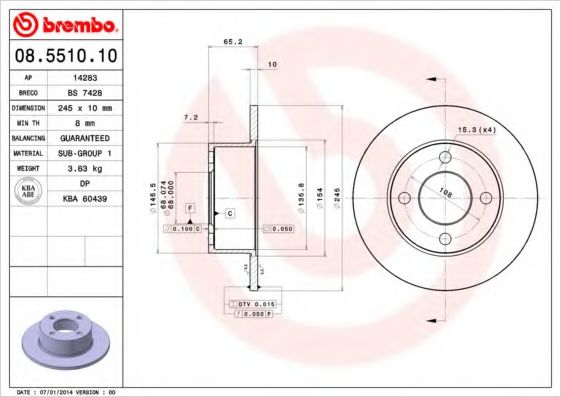 BRECO BS 7428 Тормозной диск для AUDI 100 (Ауди 100) BRECO BS 7428 Тормозной диск для AUDI 100 (Ауди 100)