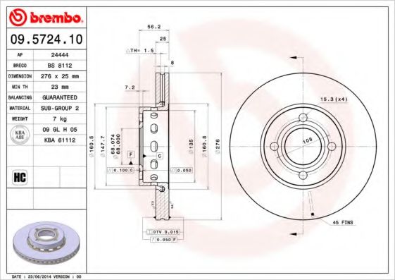BRECO BS 8112 Тормозной диск 