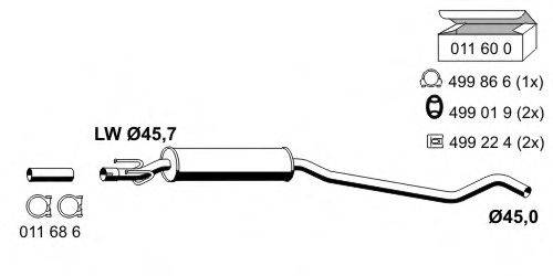 ERNST 011075 Средний глушитель выхлопных газов для OPEL CORSA B (Опель Корса б) ERNST 011075 Средний глушитель выхлопных газов для OPEL CORSA B (Опель Корса б)