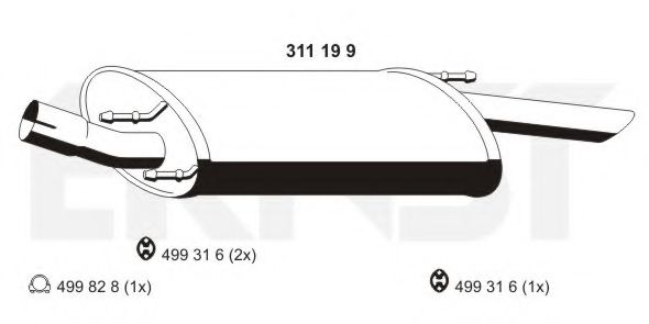ERNST 311199 Глушитель выхлопных газов конечный для MAZDA (Мазда) ERNST 311199 Глушитель выхлопных газов конечный для MAZDA (Мазда)