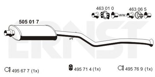 ERNST 505017 Средний глушитель выхлопных газов для PEUGEOT 206 (Пежо 206) ERNST 505017 Средний глушитель выхлопных газов для PEUGEOT 206 (Пежо 206)