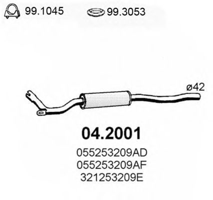 ASSO 04.2001 Предглушитель выхлопных газов для VOLKSWAGEN CORSAR (Фольксваген Cорсар) ASSO 04.2001 Предглушитель выхлопных газов для VOLKSWAGEN CORSAR (Фольксваген Cорсар)