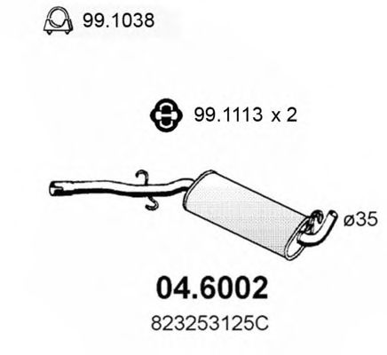 ASSO 04.6002 Средний глушитель выхлопных газов для AUDI FOX (Ауди Фоx) ASSO 04.6002 Средний глушитель выхлопных газов для AUDI FOX (Ауди Фоx)