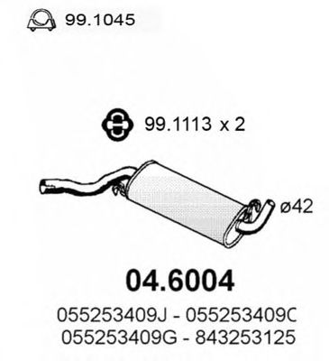 ASSO 04.6004 Средний глушитель выхлопных газов для AUDI FOX (Ауди Фоx) ASSO 04.6004 Средний глушитель выхлопных газов для AUDI FOX (Ауди Фоx)