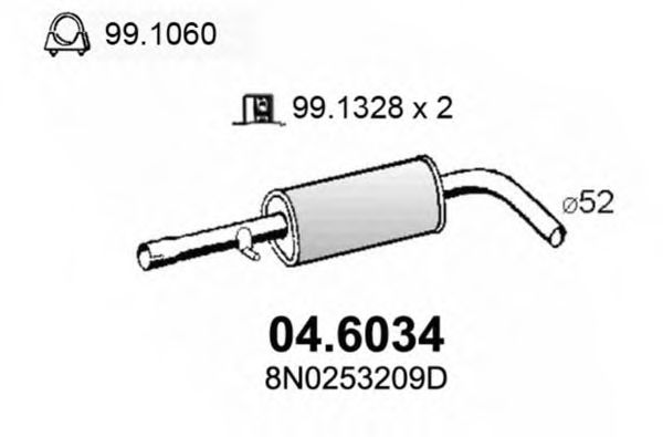 ASSO 04.6034 Средний глушитель выхлопных газов для AUDI TT (Ауди Тт) ASSO 04.6034 Средний глушитель выхлопных газов для AUDI TT (Ауди Тт)