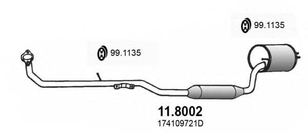 ASSO 11.8002 Средний конечный глушитель ОГ для DAIHATSU CUORE V (Дайхатсу Cуорэ v) ASSO 11.8002 Средний конечный глушитель ОГ для DAIHATSU CUORE V (Дайхатсу Cуорэ v)