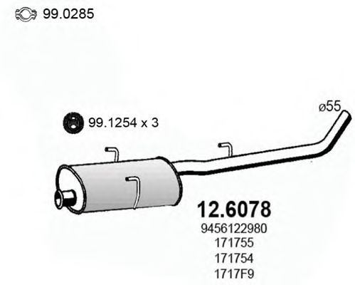 ASSO 12.6078 Средний глушитель выхлопных газов для PEUGEOT EXPERT (Пежо Эxпэрт) ASSO 12.6078 Средний глушитель выхлопных газов для PEUGEOT EXPERT (Пежо Эxпэрт)