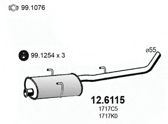 ASSO 12.6115 Средний глушитель выхлопных газов для CITROëN (Cитроëн) ASSO 12.6115 Средний глушитель выхлопных газов для CITROëN (Cитроëн)