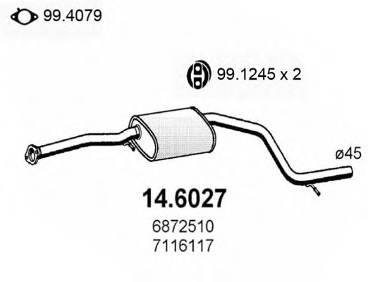 ASSO 14.6027 Средний глушитель выхлопных газов для FORD MONDEO (Форд Мондэо) ASSO 14.6027 Средний глушитель выхлопных газов для FORD MONDEO (Форд Мондэо)