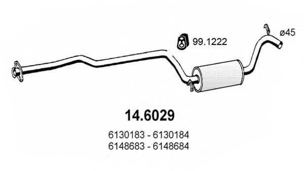 ASSO 14.6029 Средний глушитель выхлопных газов для FORD ORION II (Форд Орион 2) ASSO 14.6029 Средний глушитель выхлопных газов для FORD ORION II (Форд Орион 2)