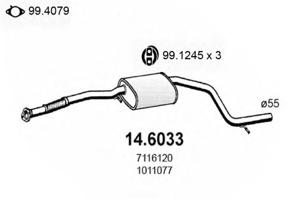 ASSO 14.6033 Средний глушитель выхлопных газов для FORD MONDEO (Форд Мондэо) ASSO 14.6033 Средний глушитель выхлопных газов для FORD MONDEO (Форд Мондэо)