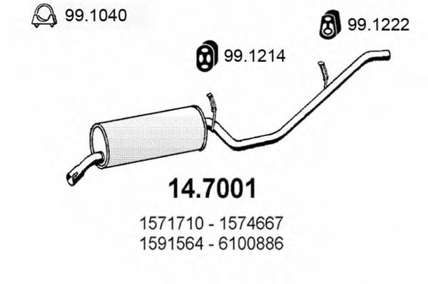 ASSO 14.7001 Глушитель выхлопных газов конечный для FORD FIESTA (Форд Фиэста) ASSO 14.7001 Глушитель выхлопных газов конечный для FORD FIESTA (Форд Фиэста)