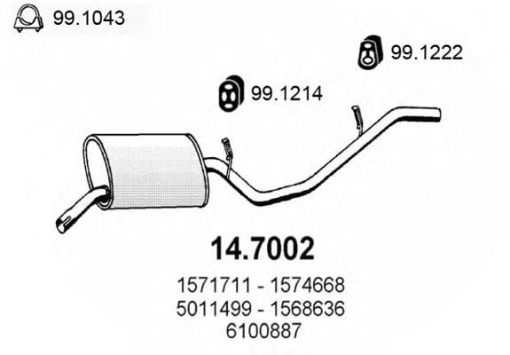 ASSO 14.7002 Глушитель выхлопных газов конечный для FORD FIESTA (Форд Фиэста) ASSO 14.7002 Глушитель выхлопных газов конечный для FORD FIESTA (Форд Фиэста)