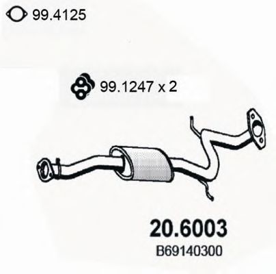 ASSO 20.6003 Средний глушитель выхлопных газов для MAZDA (Мазда) ASSO 20.6003 Средний глушитель выхлопных газов для MAZDA (Мазда)