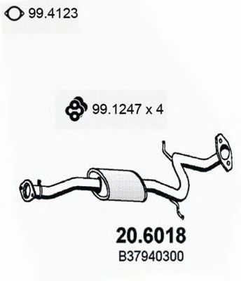 ASSO 20.6018 Средний глушитель выхлопных газов для MAZDA FAMILIA V (Мазда Фамилиа v) ASSO 20.6018 Средний глушитель выхлопных газов для MAZDA FAMILIA V (Мазда Фамилиа v)