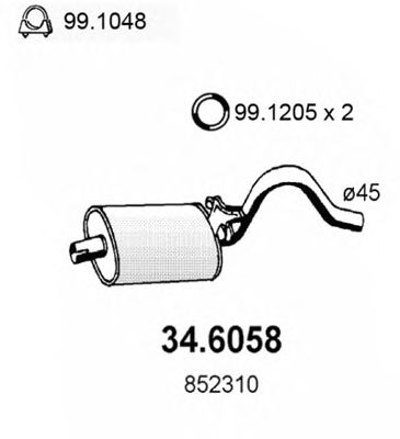 ASSO 34.6058 Средний глушитель выхлопных газов для OPEL MANTA B CC (Опель Манта б cc) ASSO 34.6058 Средний глушитель выхлопных газов для OPEL MANTA B CC (Опель Манта б cc)