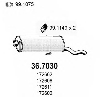 ASSO 36.7030 Глушитель выхлопных газов конечный для PEUGEOT 309 II (Пежо 309 2) ASSO 36.7030 Глушитель выхлопных газов конечный для PEUGEOT 309 II (Пежо 309 2)