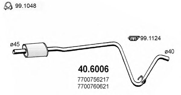 ASSO 40.6006 Средний глушитель выхлопных газов для RENAULT SUPER 5 (Рено Супэр 5) ASSO 40.6006 Средний глушитель выхлопных газов для RENAULT SUPER 5 (Рено Супэр 5)