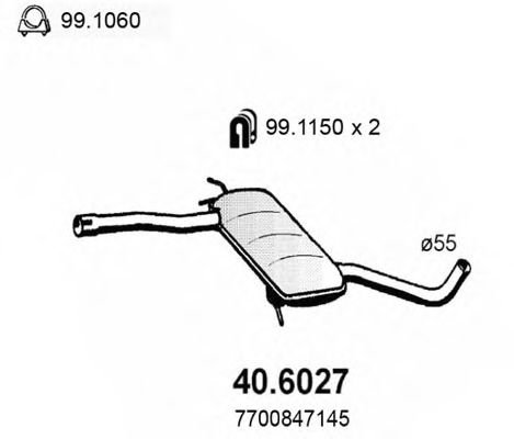 ASSO 40.6027 Средний глушитель выхлопных газов для RENAULT SAFRANE (Рено Сафранэ) ASSO 40.6027 Средний глушитель выхлопных газов для RENAULT SAFRANE (Рено Сафранэ)