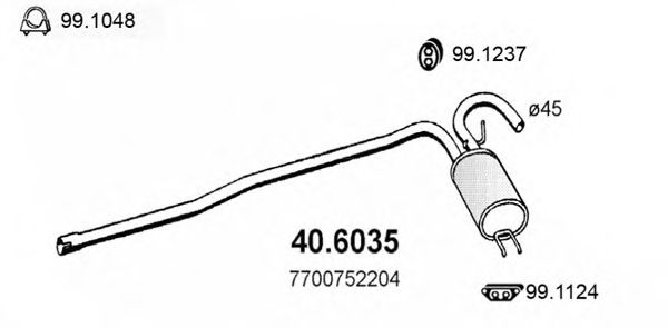 ASSO 40.6035 Средний глушитель выхлопных газов для RENAULT ENCORE (Рено Энcорэ) ASSO 40.6035 Средний глушитель выхлопных газов для RENAULT ENCORE (Рено Энcорэ)