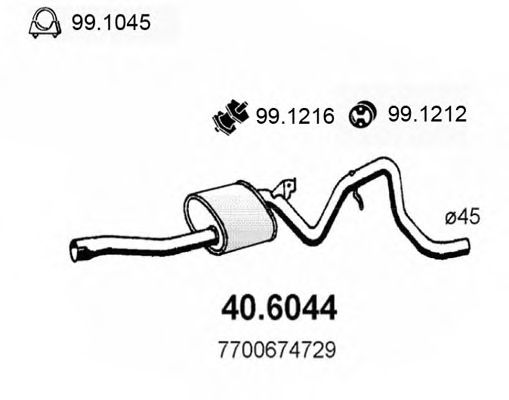 ASSO 40.6044 Средний глушитель выхлопных газов для RENAULT FUEGO (Рено Фуэго) ASSO 40.6044 Средний глушитель выхлопных газов для RENAULT FUEGO (Рено Фуэго)