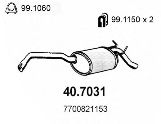 ASSO 40.7031 Глушитель выхлопных газов конечный для RENAULT SAFRANE (Рено Сафранэ) ASSO 40.7031 Глушитель выхлопных газов конечный для RENAULT SAFRANE (Рено Сафранэ)