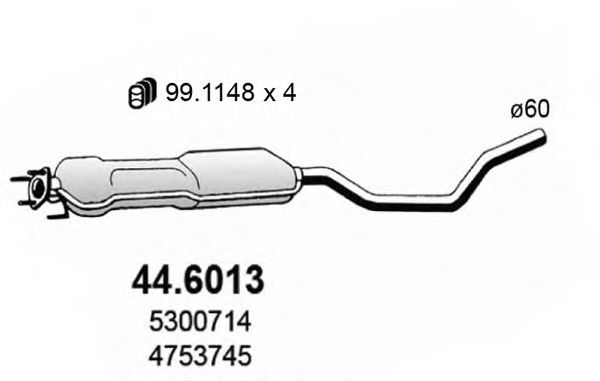 ASSO 44.6013 Средний глушитель выхлопных газов для SAAB 9-5 (Сааб 9-5) ASSO 44.6013 Средний глушитель выхлопных газов для SAAB 9-5 (Сааб 9-5)