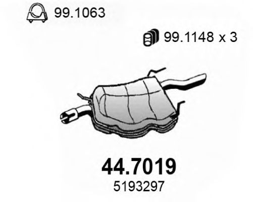 ASSO 44.7019 Глушитель выхлопных газов конечный для SAAB 9-5 (Сааб 9-5) ASSO 44.7019 Глушитель выхлопных газов конечный для SAAB 9-5 (Сааб 9-5)