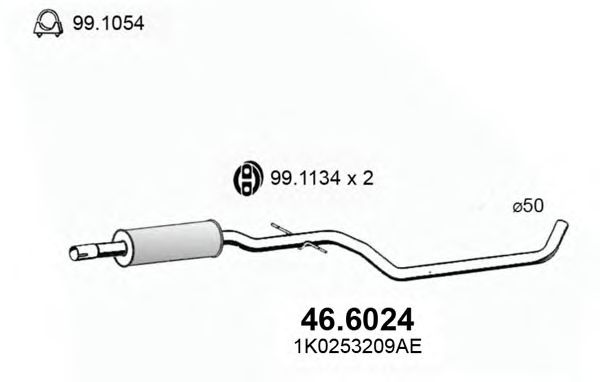 ASSO 46.6024 Средний глушитель выхлопных газов для SEAT ALTEA (Сеат Алтэа) ASSO 46.6024 Средний глушитель выхлопных газов для SEAT ALTEA (Сеат Алтэа)