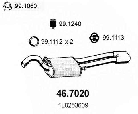 ASSO 46.7020 Глушитель выхлопных газов конечный для SEAT TOLEDO (Сеат Толэдо) ASSO 46.7020 Глушитель выхлопных газов конечный для SEAT TOLEDO (Сеат Толэдо)