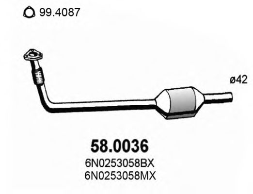 ASSO 58.0036 Катализатор для SEAT AROSA (Сеат Ароса) ASSO 58.0036 Катализатор для SEAT AROSA (Сеат Ароса)