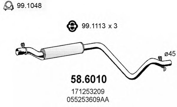 ASSO 58.6010 Средний глушитель выхлопных газов для VOLKSWAGEN JETTA (Фольксваген Жэтта) ASSO 58.6010 Средний глушитель выхлопных газов для VOLKSWAGEN JETTA (Фольксваген Жэтта)