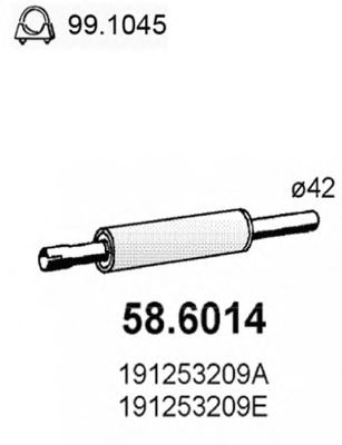 ASSO 58.6014 Средний глушитель выхлопных газов для VOLKSWAGEN JETTA II (Фольксваген Жэтта 2) ASSO 58.6014 Средний глушитель выхлопных газов для VOLKSWAGEN JETTA II (Фольксваген Жэтта 2)