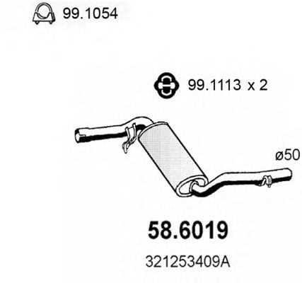 ASSO 58.6019 Средний глушитель выхлопных газов для VOLKSWAGEN CORSAR (Фольксваген Cорсар) ASSO 58.6019 Средний глушитель выхлопных газов для VOLKSWAGEN CORSAR (Фольксваген Cорсар)