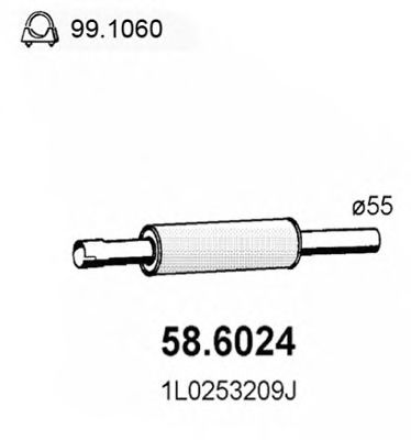 ASSO 58.6024 Средний глушитель выхлопных газов для SEAT TOLEDO (Сеат Толэдо) ASSO 58.6024 Средний глушитель выхлопных газов для SEAT TOLEDO (Сеат Толэдо)