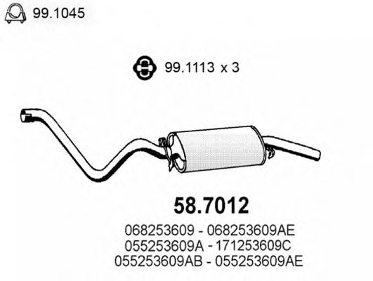 ASSO 58.7012 Глушитель выхлопных газов конечный для VOLKSWAGEN GOLF (Фольксваген Голф) ASSO 58.7012 Глушитель выхлопных газов конечный для VOLKSWAGEN GOLF (Фольксваген Голф)