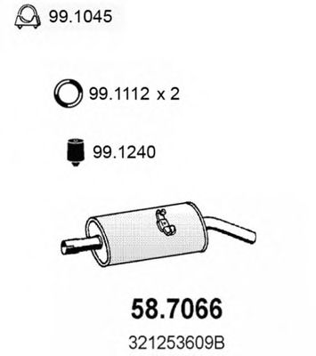 ASSO 58.7066 Глушитель выхлопных газов конечный для VOLKSWAGEN CORSAR (Фольксваген Cорсар) ASSO 58.7066 Глушитель выхлопных газов конечный для VOLKSWAGEN CORSAR (Фольксваген Cорсар)