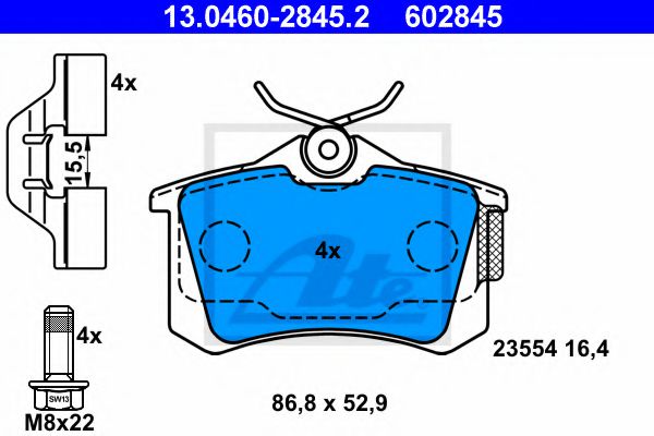 ATE 13.0460-2845.2 Тормозные колодки для RENAULT SCNIC I (Рено Сценик и) ATE 13.0460-2845.2 Тормозные колодки для RENAULT SCNIC I (Рено Сценик и)