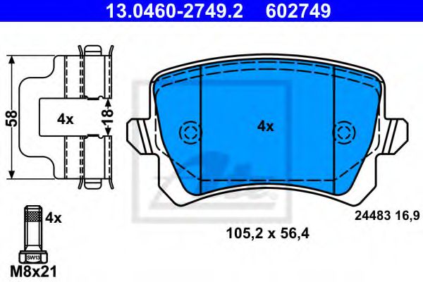ATE 13.0460-2749.2 Тормозные колодки для VOLKSWAGEN BORA / JETTA V (1K5), GOLF V Variant (1K5), JETTA V (1K5), VENTO V (1K5) 1.4 TSI ATE 13.0460-2749.2 Тормозные колодки для VOLKSWAGEN BORA / JETTA V (1K5), GOLF V Variant (1K5), JETTA V (1K5), VENTO V (1K5) 1.4 TSI