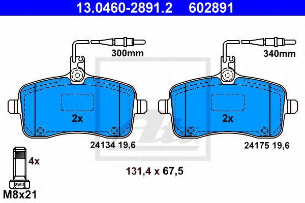 ATE 13.0460-2891.2 Тормозные колодки для PEUGEOT 407 (Пежо 407) ATE 13.0460-2891.2 Тормозные колодки для PEUGEOT 407 (Пежо 407)