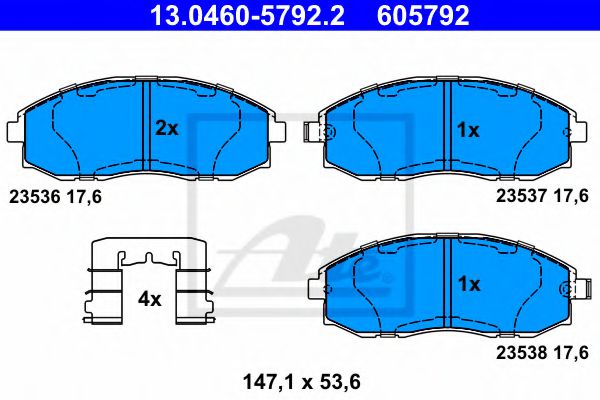 ATE 13.0460-5792.2 Тормозные колодки для HYUNDAI H-1 / STAREX (Хендай Н1 / старэx) ATE 13.0460-5792.2 Тормозные колодки для HYUNDAI H-1 / STAREX (Хендай Н1 / старэx)