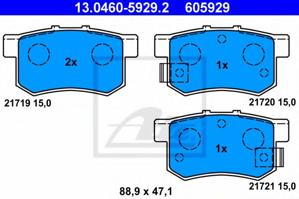 ATE 13.0460-5929.2 Тормозные колодки для HONDA PRELUDE V (Хонда Прэлудэ v) ATE 13.0460-5929.2 Тормозные колодки для HONDA PRELUDE V (Хонда Прэлудэ v)