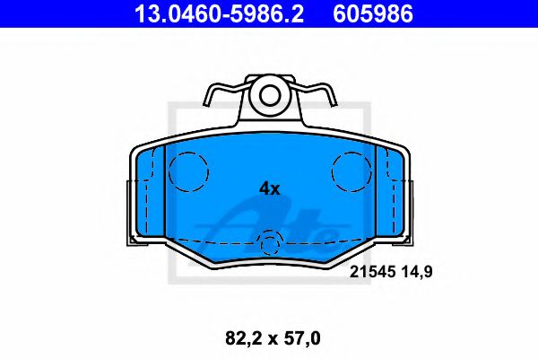 ATE 13.0460-5986.2 Тормозные колодки для NISSAN PRIMERA (Ниссан Примера) ATE 13.0460-5986.2 Тормозные колодки для NISSAN PRIMERA (Ниссан Примера)