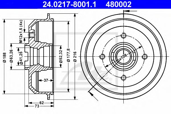 ATE 24.0217-8001.1 Тормозной барабан для FORD FIESTA (Форд Фиэста) ATE 24.0217-8001.1 Тормозной барабан для FORD FIESTA (Форд Фиэста)